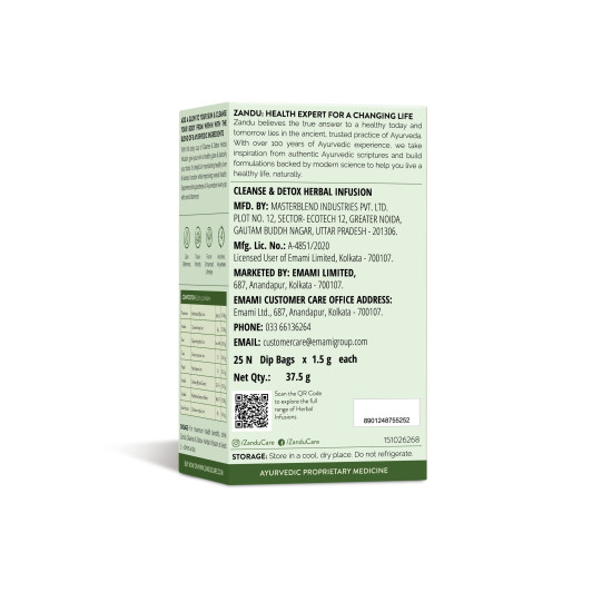 Zandu Cleanse & Detox Herbal Infusion: Use This Tea Bag To Give Your Body The Gift Of Good Health |Helps Improve Skin Glow & Detoxifies The Body (25 Tea Bags), Green Tea, 90 Gram