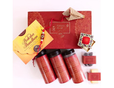 NutriSnacksBox Rakhi Gift Hamper for Brother with 1 Rakhi & Kumkum Vatti | Dark Chocolate Cookies, Dark Choco Dragees, Dark Chocolates, Golden Raisins & Almond Cashew Dry Fruits