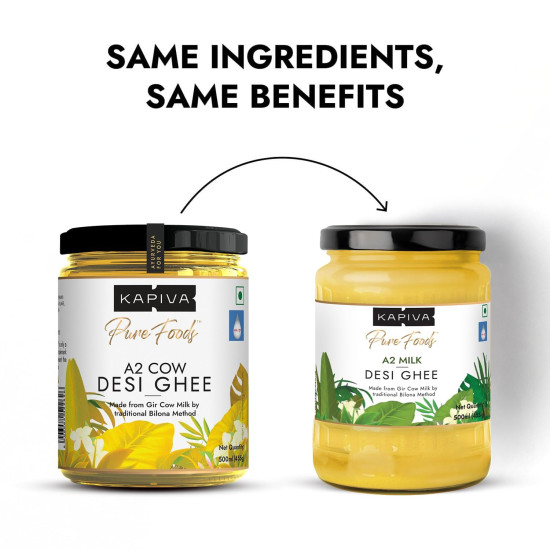 Kapiva A2 Desi Cow Ghee 500Ml | Bilona Method, Curd-Churned | Pure, Natural, Healthy | Grass-Fed Cultured Ghee - Super Saver Pack Of 2