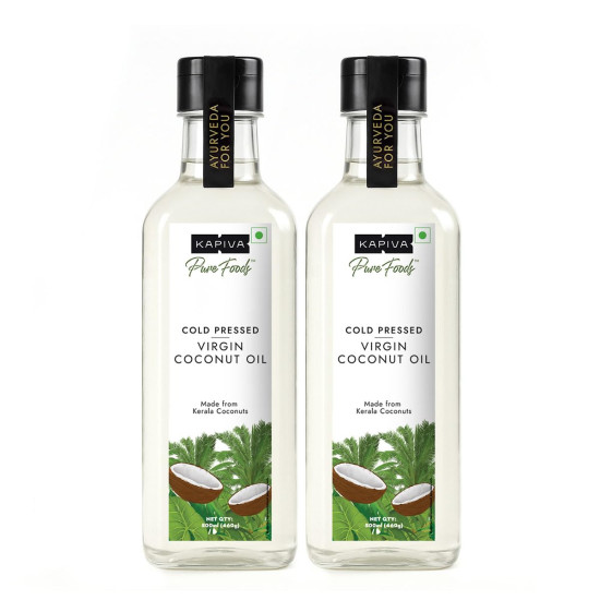 Kapiva Virgin Cold-Pressed Coconut Oil Super Saver Pack 500ml (Pack of 2) | 100% Pure, Unrefined & Edible | For Cooking, Skin & Baby Care, Oil Pulling | Coconut Oil For Hair | Keto Friendly