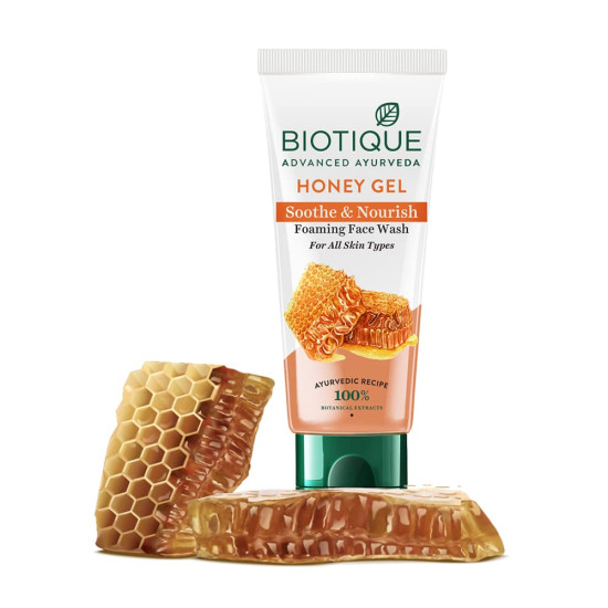 Biotique Honey Gel Soothe & Nourish Foaming Face wash | Soap Free Formula | Reduce Dryness | 100% Botanical Extracts | Suitable for All Skin Types | 50ml
