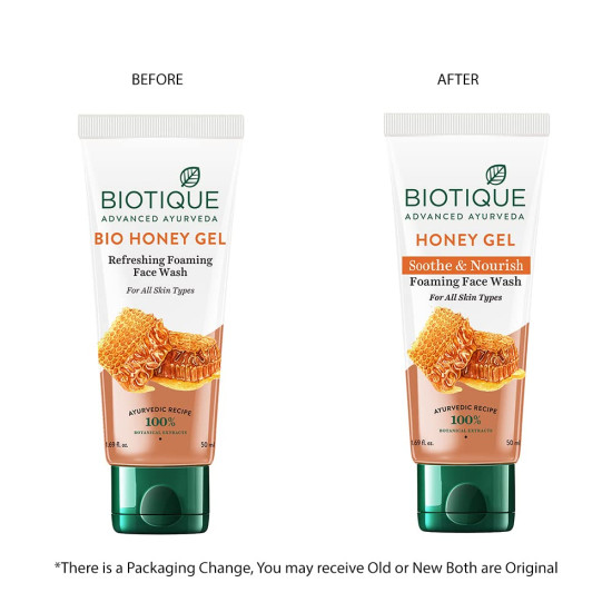 Biotique Honey Gel Soothe & Nourish Foaming Face wash | Soap Free Formula | Reduce Dryness | 100% Botanical Extracts | Suitable for All Skin Types | 50ml