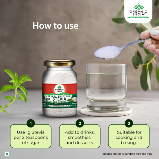 A TATA Product – Organic India Stevia Powder – 75g | Plant-Based Natural Sweetener | Zero Calories | Sugar-Free | Low Glycemic Index