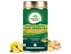 ORGANIC INDIA Tulsi Green Tea Lemon Ginger 100 gm tin