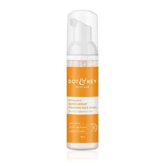 DOT & KEY Vitamin C Super Bright Foaming Face Wash For Dull&Pigmented Skin|With Triple Vitamin C,Blood Orange&Papaya|Sulphate Free|For All Skin Types|For Women&Men|Travel Edition|80Ml