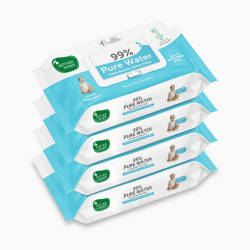 Mother Sparsh 99% Pure Water Baby Wipes Pack of 4 (40 X 4 Wipes) | Travel Friendly Pack made with Plant Based Fabric