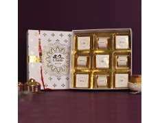 Oriole Gifts Rakhi Gift Hamper with Premium Chocolates for Brother & Sister with 1 Rakhi & 9 Premium Chocolates (Coffee, Hazelnuts, Butterscotch, Orange)