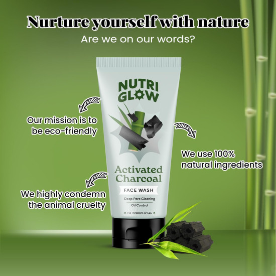 NutriGlow NATURAL'S Bamboo Charcoal Face Wash with Sandalwood for Daily Exfoliation, Refresh Skin - All Skin Types - 100g