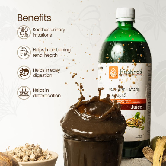 KRISHNA'S HERBAL & AYURVEDA Patharchatadi Juice-1000 Ml Dissolve Or Break The Stone Goodness Of Pashanbhed, Adulsa, Kutki & Amla Blend Of Ayurvedic Herbs For Kidney, Pack Of 1 KRISHNA'S HERBAL & AYURVEDA Patharchatadi Juice-1000 Ml Dissolve Or Break The Stone Goodness Of Pashanbhed, Adulsa, Kutki & Amla Blend Of Ayurvedic Herbs For Kidney, Pack Of 1