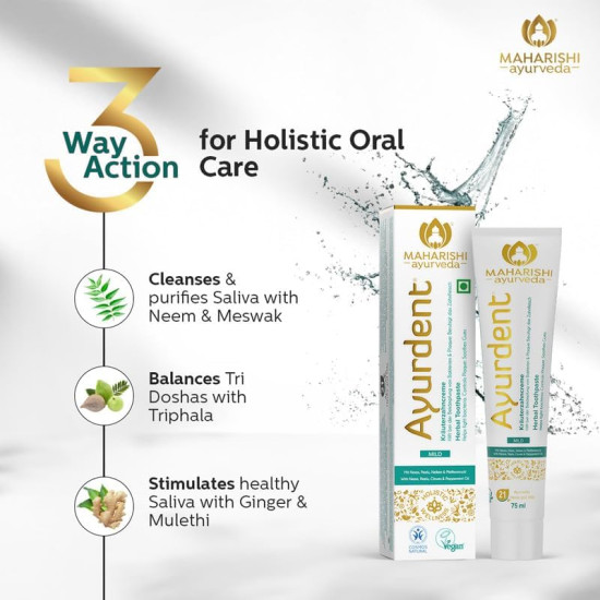 Maharishi Ayurveda Ayurdent Mild Herbal Ayurvedic Toothpaste - All Natural|21 Ayurvedic Herbs|Whitens&Strengthens Teeth|Helps Fight Plaque, Tartar, Cavity, Tooth Decay&Bad Breath|75 Ml, Pack of 1 Maharishi Ayurveda Ayurdent Mild Herbal Ayurvedic Toothpaste - All Natural|21 Ayurvedic Herbs|Whitens&Strengthens Teeth|Helps Fight Plaque, Tartar, Cavity, Tooth Decay&Bad Breath|75 Ml, Pack of 1