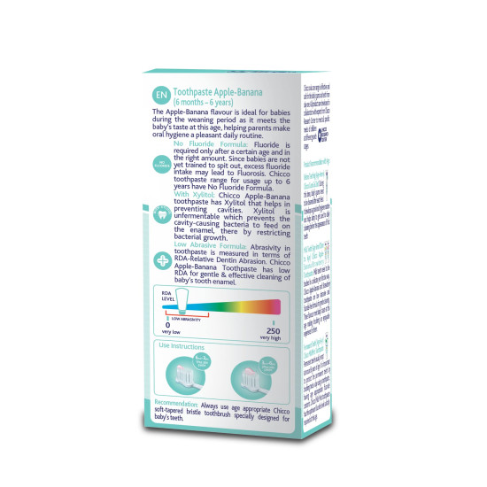 Chicco Toothpaste for Kids, Best for Baby (6m-6y), Apple-Banana Flavour, 50g | Fluoride-Free & Low Abrasive | Removes Plaque, Helps Prevent Cavities | IDA Accepted