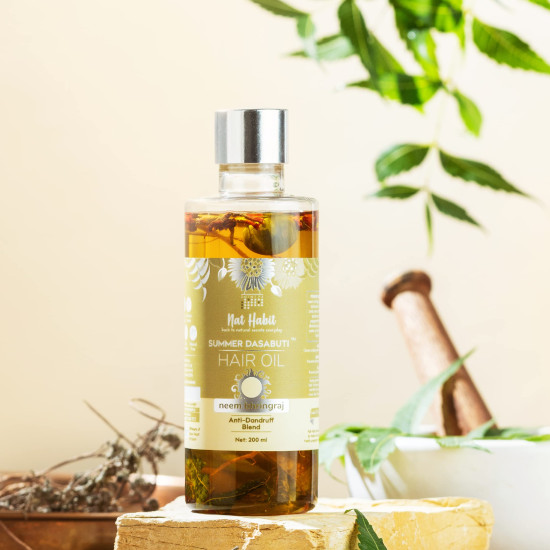 Nat Habit Neem Bhringraj Hair Oil For Men & Women, Reduces Dandruff, Suitable For All Hair Types, No Paraffin, Mineral Oil, Preservatives & Chemicals, 100 ml