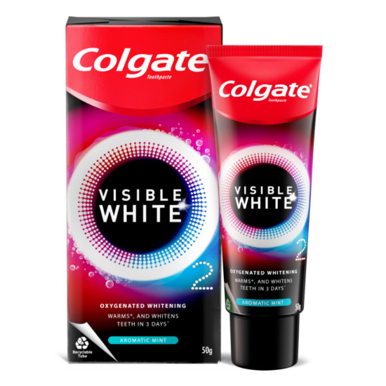 Colgate Plax Pepper Mint Mouthwash, 0% Alcohol - 500 ml & Visible White O2, Teeth Whitening Toothpaste, Aromatic Mint, 50g, Active Oxygen Technology, Enamel Safe Teeth Whitening Product