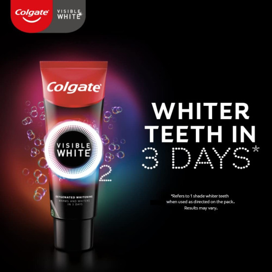 Colgate Visible White O2, Teeth Whitening Toothpaste, 50g & ZigZag Toothbrush, Pack of 6 Medium Multicolour Soft Tooth brush, Antibacterial with Compact Brush Head for Deep & Complete Cleansing