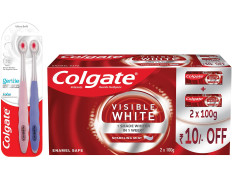 Colgate Gentle UltraFoam Ultra Soft Bristles Toothbrush & Visible White Teeth Whitening Toothpaste, Pack of 200g ​ (100g X 2), with Whitening Accelerators for Tobacco Stain Removal & Teeth Whitening