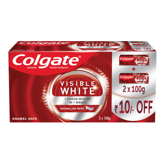 Colgate Gentle UltraFoam Ultra Soft Bristles Toothbrush & Visible White Teeth Whitening Toothpaste, Pack of 200g ​ (100g X 2), with Whitening Accelerators for Tobacco Stain Removal & Teeth Whitening