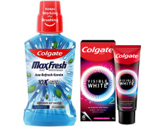 Colgate Plax Pepper Mint Mouthwash, 0% Alcohol - 500 ml & Visible White O2, Teeth Whitening Toothpaste, Peppermint Sparkle, 50g, Active Oxygen Technology, Enamel Safe Teeth Whitening Product
