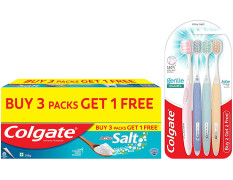 Colgate Active Salt Toothpaste, Daily Germ Protection, Pack of 800g (Buy 3 Get 1 Free) & Gentle Enamel Ultra Soft Bristles Toothbrush, 4 Pcs (Buy2 Get 2), Soft Bristles for Enamel Care