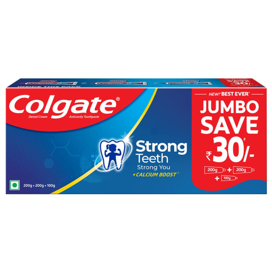 Colgate Strong Teeth Cavity Protection Toothpaste, Colgate Toothpaste with Calcium Boost, 500gm Saver Pack, India's No.1 Toothpaste & Colgate Sensitive Soft Bristles Toothbrush - 4 Pcs