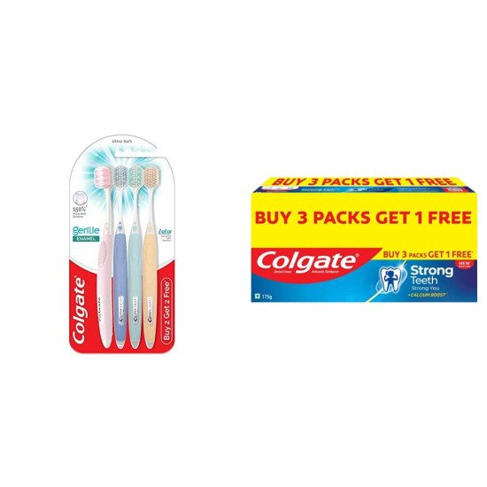 Colgate Gentle Enamel Ultra Soft Bristles Toothbrush, 4 Pcs (Buy2 Get 2) & Strong Teeth Cavity Protection Toothpaste, Colgate Toothpaste with Calcium Boost, 700gm Saver Pack