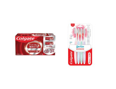 Colgate Visible White Teeth Whitening Toothpaste, Pack of 200g ​ (100g X 2), Colgate Toothpaste with Minty Flavor for Everyday Fresh Breath & Colgate Sensitive Soft Bristles Toothbrush - 4 Pcs