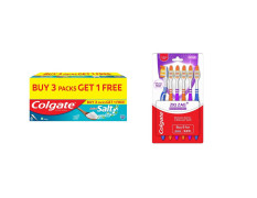 Colgate Active Salt Toothpaste, Pack of 800g (Buy 3 Get 1 Free), Colgate Toothpaste with Salt and Mint & ZigZag Toothbrush, Pack of 6 Medium Multicolour Soft Tooth brush