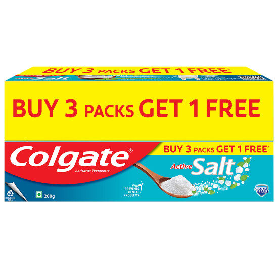 Colgate Active Salt Toothpaste, Pack of 800g (Buy 3 Get 1 Free), Colgate Toothpaste with Salt and Mint & ZigZag Toothbrush, Pack of 6 Medium Multicolour Soft Tooth brush