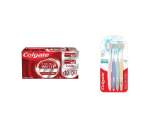 Colgate Visible White Teeth Whitening Toothpaste, Pack of 200g ​ (100g X 2) & Gentle Enamel Ultra Soft Bristles Toothbrush, 4 Pcs (Buy2 Get 2), Soft Bristles for Enamel Care
