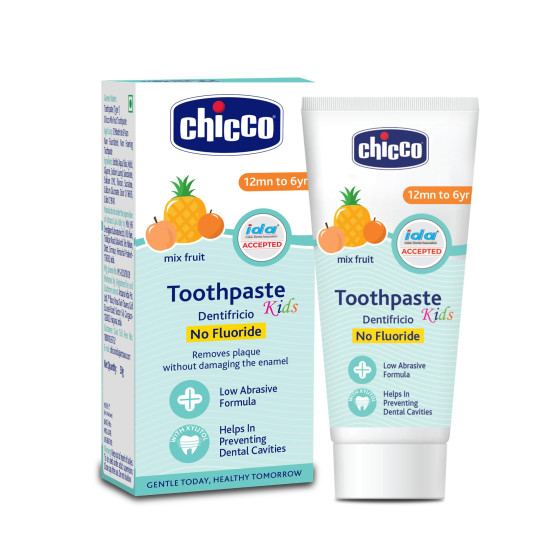 Chicco Toothpaste for Kids Best for Baby (1y-6y), Mix Fruit Flavour, 50g | Fluoride-Free & Low Abrasive | Removes Plaque, Helps Prevent Cavities | IDA Accepted