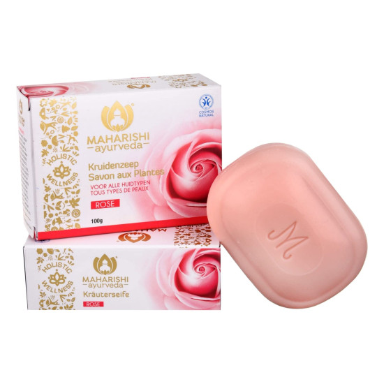 Maharishi Ayurveda Rose Herbal Soap|100% Natural|Pure Rose Aroma Oil| Free from Chemicals, Parabens, Petrochemicals & Synthetic Fragrances|Moisturizes & Purifies the Skin| All Skin Type - 100 g