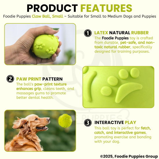 Foodie Puppies Latex Rubber Squeaky Dog Chew Ball Toy - (Claw Ball, Small) Durable and Safe Fetch Teething Dog Toy for Puppies and Small to Medium Dogs, Paw Design Helps to Clean Teeth (Diameter, 6cm)