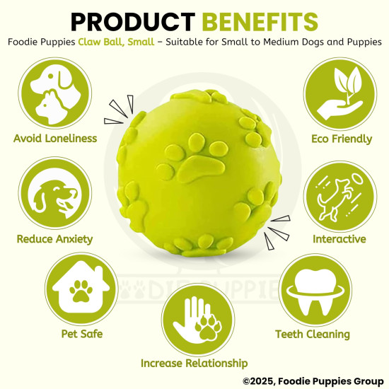 Foodie Puppies Latex Rubber Squeaky Dog Chew Ball Toy - (Claw Ball, Small) Durable and Safe Fetch Teething Dog Toy for Puppies and Small to Medium Dogs, Paw Design Helps to Clean Teeth (Diameter, 6cm)