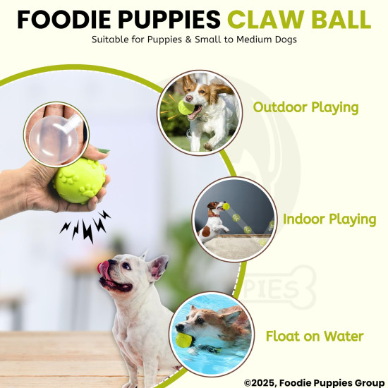 Foodie Puppies Latex Rubber Squeaky Dog Chew Ball Toy - (Claw Ball, Small) Durable and Safe Fetch Teething Dog Toy for Puppies and Small to Medium Dogs, Paw Design Helps to Clean Teeth (Diameter, 6cm)
