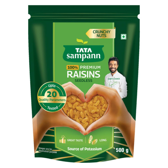 Tata Sampann Pure Raisins Seedless, Kishmish, 500g, Source Of Potassium, Premium Dry Fruits, Green Raisins