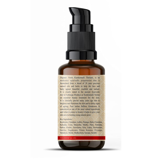 Organic Netra Ayurvedic Kumkumadi Tailam, Face Oil for Glowing Skin|Enriched with Pure Kashmiri Saffron & Goat Milk |Reduces Pigmentation and Fades Dark Spot| Enriched with Vitamin E -30ml (Pack of 1)