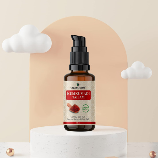 Organic Netra Ayurvedic Kumkumadi Tailam, Face Oil for Glowing Skin|Enriched with Pure Kashmiri Saffron & Goat Milk |Reduces Pigmentation and Fades Dark Spot| Enriched with Vitamin E -30ml (Pack of 1)