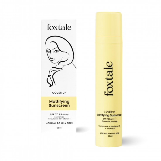 Foxtale Niacinamide Matte Sunscreen SPF 70+ PA++++ | No White Cast | Non Greasy | Prevents Tanning | UVA/UVB Protection | Lightweight | Men & Women | For Normal to Oily Skin | 50 ml
