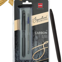 Cello Signature Carbon Slim Ball Pen + Refill Pack | Blue Ink | 1 Ball Pen + 1 Refill | Matte Black Finish | Premium Metal Pen for Gift | Stylish Corporate & New Year Gifts for Men & Women