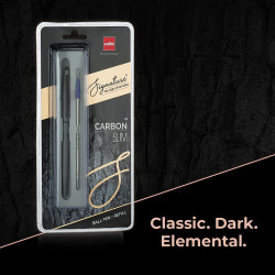 Cello Signature Carbon Slim Ball Pen + Refill Pack | Blue Ink | 1 Ball Pen + 1 Refill | Matte Black Finish | Premium Metal Pen for Gift | Stylish Corporate & New Year Gifts for Men & Women