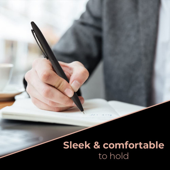 Cello Signature Carbon Slim Ball Pen + Refill Pack | Blue Ink | 1 Ball Pen + 1 Refill | Matte Black Finish | Premium Metal Pen for Gift | Stylish Corporate & New Year Gifts for Men & Women