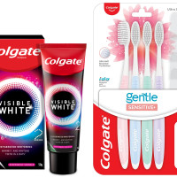 Colgate Visible White O2, Teeth Whitening Toothpaste, Peppermint Sparkle, 50g, Active Oxygen Technology & Sensitive Soft Bristles Manual Toothbrush for adults - 4 Pcs, Multicolor