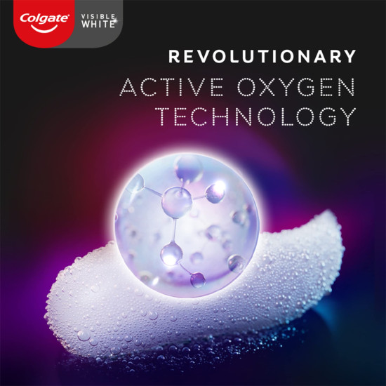 Colgate Visible White O2, Teeth Whitening Toothpaste, Peppermint Sparkle, 50g, Active Oxygen Technology & Sensitive Soft Bristles Manual Toothbrush for adults - 4 Pcs, Multicolor