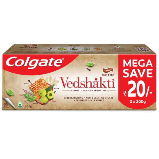 Colgate Swarna Vedshakti Ayurvedic Cavity Protection, Bad Breath Treatment Toothpaste - 400gm & ZigZag Manual Toothbrush for adults, Pack of 6 Medium Multicolour Soft Tooth brush