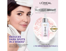 L'Oreal Paris Instant Glowing Serum, 1% Glycolic Acid, 2% Niacinamide Serum, Visibly Minimizes Spots, Reveals Even Skin Tone, Glycolic Bright Skin, 30ml