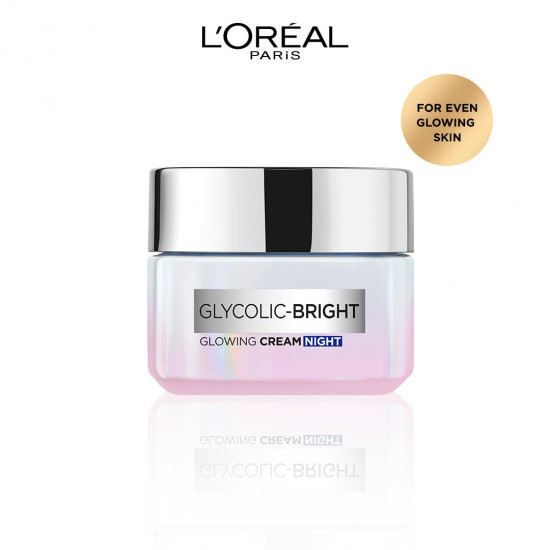 L'Oreal Paris Glycolic Bright Glowing Night Cream, 15ml |Overnight Brightening Cream with Glycolic Acid that Visbily Minimizes Spots & Reveals Glowing skin