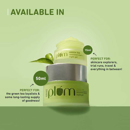 Plum Green Tea Renewed Clarity Night Gel Mini | Hydrates Skin & Fights Acne | Lightweight, Quick-Absorbing, Non-Sticky Gel Texture | Oily, Acne-Prone Skin | 100% Vegan(15ml)