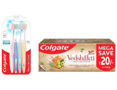 Colgate Gentle Enamel Ultra Soft Bristles Toothbrush for adults, 4 Pcs (Buy2 Get 2)& Swarna Vedshakti Ayurvedic Cavity Protection,Toothpaste - 400gm