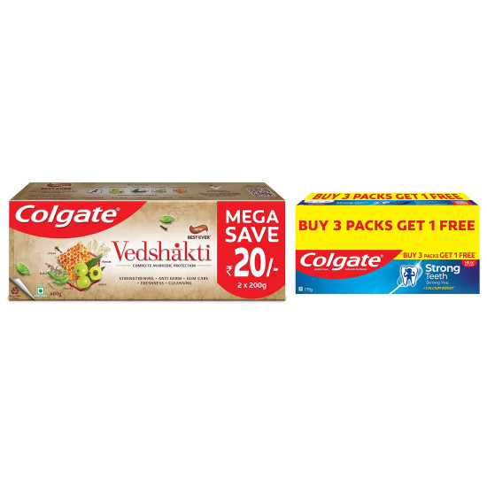 Colgate Swarna Vedshakti Ayurvedic Cavity Protection Toothpaste - 400gm & Strong Teeth Cavity Protection Toothpaste, 700gm Saver Pack