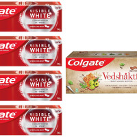 Colgate Visible White Teeth Whitening Toothpaste, Pack of 400g(100g X 4) & Colgate Swarna Vedshakti Ayurvedic Cavity Protection, Bad Breath Treatment Toothpaste - 400gm