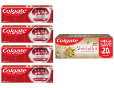 Colgate Visible White Teeth Whitening Toothpaste, Pack of 400g(100g X 4) & Colgate Swarna Vedshakti Ayurvedic Cavity Protection, Bad Breath Treatment Toothpaste - 400gm